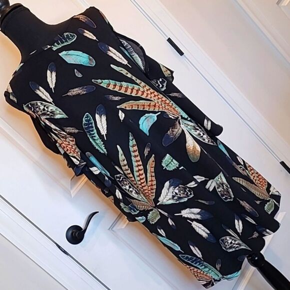 Honeyme Cold Shoulder Leaf Print Dress - Picture 3 of 12